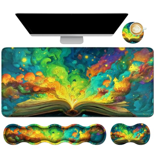 Memory Foam Keyboard Wrist Rest Coaster Desk Mat Set, Colorful Book - color: Colorful Book, size: 4Pcs Memory Foam Pad