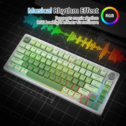75% Green Mechanical Keyboard Gasket with Knob, Custom Wired Creamy Gaming Keyboard TKL 75 Percent Hot Swappable RGB Backlit, Pre-lubed Switch for Win/MAC, Green - color: Green Gradient/White Switch