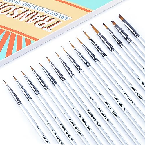 Transon Fine Detail Paint Brush Set 15pcs for Miniature Models Craft Painting Body Painting with Acrylic Gouache Watercolor Tempera and Oil Paint - size: 15 PCS