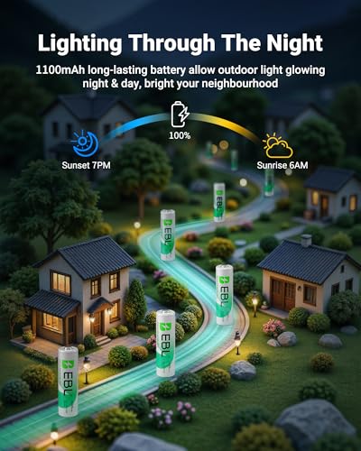 EBL 1100mAh Solar AA Batteries for Solar Lights Garden Lights 20 Pack | Mercury-Free, 1200 Cycles, NiMH, Pre Charged AA Rechargeable Batteries 1.2V High Performance for Household Devices - size: Pack of 20 AA, style: AA