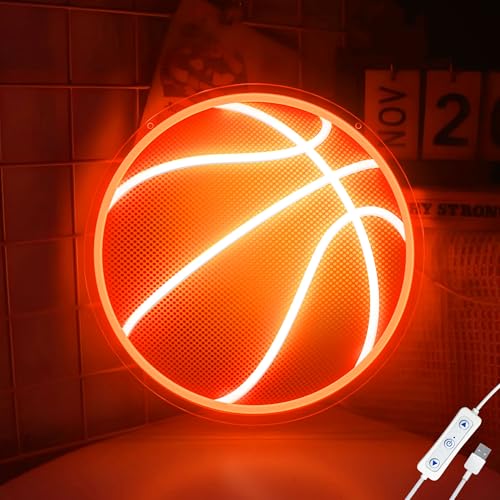 CULOIS Basketball Neon Sign for Wall Decor, UV Printed Basketball Neon Light, Dimmable Sports LED Sign for Bedroom, Man Cave, Dorm, Game Room, Birthday Party Gifts - color: Orange/White-Basketball