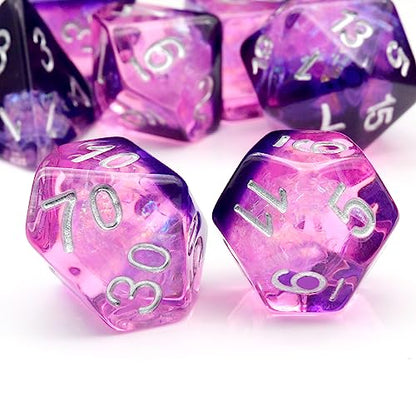 Haxtec DND Dice Set, 7 Pcs Purple Resin Polyhedral Dice for Table Games | Iridescent RPG Dice with Velvet Bag, D and D Dice, Rounded Edge, Compatible with Dungeons and Dragons, TTRPG Gifts - color: Purple