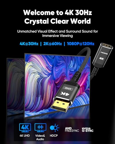 Highwings 4K DisplayPort to HDMI Adapter, Uni-Directional DP to HDMI Adapter Converter Cable Male to Female, HDMI Abapter Compatible with Laptop Desktop HDTV Monitor Projector, Black, Passive | Uni-Directional DP 1.2 Computer to HDMI 2.0 Screen, Display P