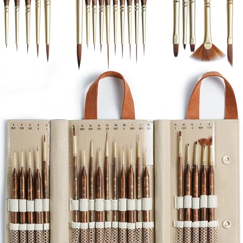 Artify Extreme Detail Paint Brushes Professional, 20pcs Ultra-Fine & Multipe Specialty Brushes for Miniature, Illustration & Craft Painting, Precision Paint Brush Set with High-End Handbag - color: 20pcs-handbag