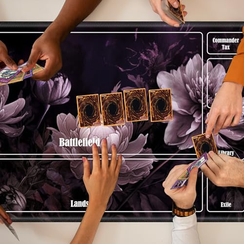 Board Game Mat TCG Playmat Plus 50 Pcs Card Sleeves, 24 x 14 inches Table Mats Games Mousepad with Zones Smooth Surface for MTG RPG CCG Trading Card Game Play Mats, Peony - color: Peony, size: Zone 1