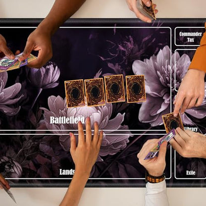 Board Game Mat TCG Playmat Plus 50 Pcs Card Sleeves, 24 x 14 inches Table Mats Games Mousepad with Zones Smooth Surface for MTG RPG CCG Trading Card Game Play Mats, Peony - color: Peony, size: Zone 1