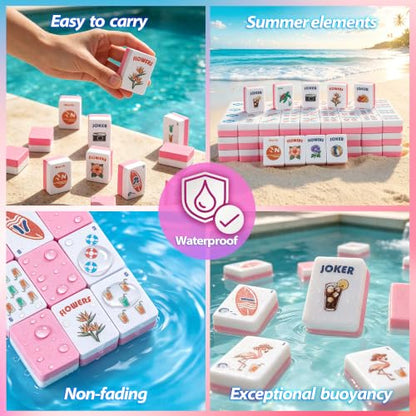 BOATWAY Mahjong Floating Tile Sets, 160 American Mahjong Tiles Waterproof EVA Foam Tiles with Storage Bag Dice & Rule Cards, Portable Pool Party Game for Adults, 1.4 Inch