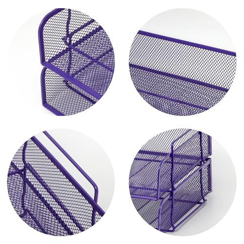 EASEPRES 2 Pack Stackable Desk Paper Tray, Metal Mesh Desktop Document Letter File Organizer for Office Home School, 13.5'' L x 9.75'' W x 5.5'' H, Purple - color: 2 Pack Purple