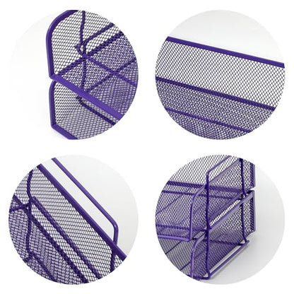 EASEPRES 2 Pack Stackable Desk Paper Tray, Metal Mesh Desktop Document Letter File Organizer for Office Home School, 13.5'' L x 9.75'' W x 5.5'' H, Purple - color: 2 Pack Purple
