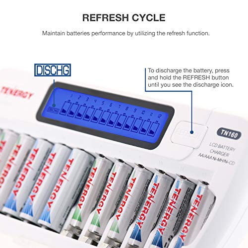 Tenergy 12 Pack Centura AA Rechargeable Batteries and TN160 12-Bay Smart Battery Charger, 12 Pack AA Low Self-Discharge Batteries and Charger for Remote Controllers, Toys, and More - size: Charger + 12 Pack Centura AA