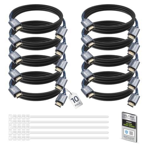 8K HDMI 2.1 Cable 1.5FT (10-Pack), Certified 48Gbps Ultra High Speed HDMI Cable, 10K 8K@60Hz, 4K@120Hz, HDCP 2.2&2.3 eARC HDR 10 Dolby DTS:X, Compatible with PS5/Blu-ray/HDTV/Roku TV/Switch 2/Mac mini - size: 1.5FT, style: 10-Pack