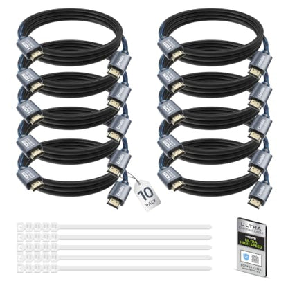 8K HDMI 2.1 Cable 1.5FT (10-Pack), Certified 48Gbps Ultra High Speed HDMI Cable, 10K 8K@60Hz, 4K@120Hz, HDCP 2.2&2.3 eARC HDR 10 Dolby DTS:X, Compatible with PS5/Blu-ray/HDTV/Roku TV/Switch 2/Mac mini - size: 1.5FT, style: 10-Pack