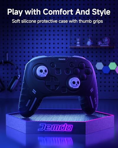 JEMDO Silicone Protective Cover for Switch 2 Pro Controller, Soft Anti-Slip Grip Skin Case with 2 Skull Thumb Caps, Shockproof Durable Shell for Switch 2 Pro, Ergonomic Gaming Grip Cover-Black