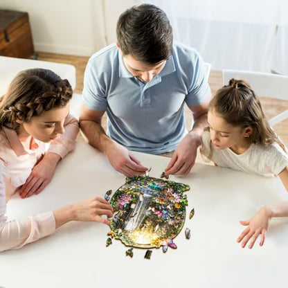 Wooden Puzzles for Adults, Butterflies and Waterfalls Jigsaw Puzzles, 208 Piece Unique Shaped Puzzle, 3D Visual Landscape Shape Puzzle, Gifts for Adults，Wall Decor(11.4 * 11.1 in) | Unique Shape Wooden Jigsaw Puzzle for Adults, Wood Puzzles, Challenge Woo