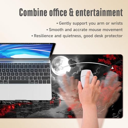 Extended Gaming Mouse Pad, Large Mouse Mat 3 mm Nature Rubber Base Mousepad with Stitched Edges, Non-Slip Desk Mat for Office Home Great Gift 31.5x11.8 Inch (Dark Canyon 6) - color: Dark Canyon 6