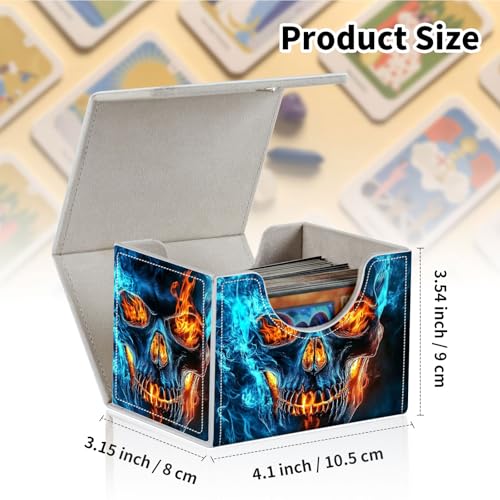 Stylish MTG Deck Box for 110+ Cards, Magnetic Commander Deck Case with Bonus Game Card Pouch, Durable Storage for TCG and Sleeved Magic Cards, Fire Skull - color: Fire Skull