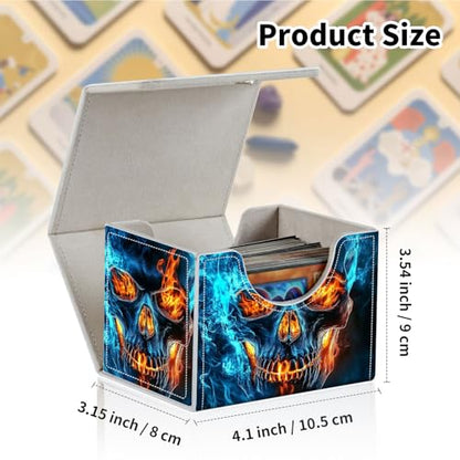 Stylish MTG Deck Box for 110+ Cards, Magnetic Commander Deck Case with Bonus Game Card Pouch, Durable Storage for TCG and Sleeved Magic Cards, Fire Skull - color: Fire Skull