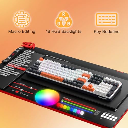 Redragon K689 PRO Wireless 108-Key Gasket RGB Gaming Keyboard, 4 Hotkeys | Extra Shortcut Keys, 0-Delay Tri-Mode, Cushioned Noise Dampening for Creamy Thocky Sound, Unfaded PBT Keycaps, PRO Software - color: Black Tangerine