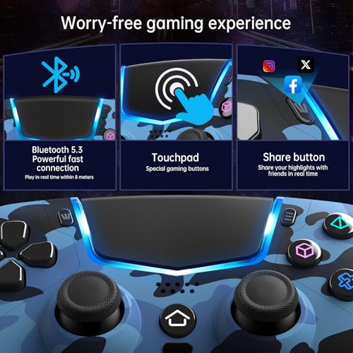 Wireless Controller for PS5, Compatible with PS5/Pro/Slim/PC, Replaces the PS5 Controller with Hall-Effect Joysticks, Hall-effect Triggers, 6-Axis Gyros, Dual Vibration And Turbo, 3.5mm Audio Jack/Speaker, Blue - color: Blue
