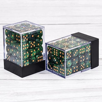 36 of Pack 12MM 6 Sided MINI Dice Set,Pearl Pattern Game Dice Set, 6 Sided Standard Dices for Yahtzee, Bunco or Teaching Math,with Portable Plastic Box(Green Pearl) - color: Green Pearl