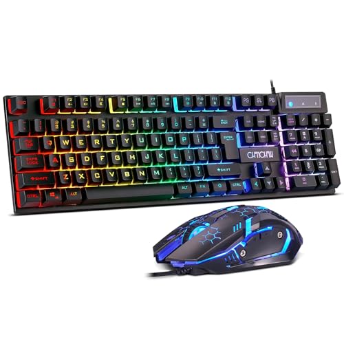 CHONCHOW Gaming Keyboard and Mouse Combo, Wired RGB Backlit for PC Gamer | Mechanical Feel, Anti-ghosting, USB Light Up Keyboard 3200DPI Gaming Mouse, LED Gaming Set for Laptop PS4 Xbox Mac Game Work