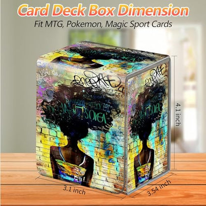 Card Deck Box, Card Storage Box Fits 100+ Single Sleeved Cards, Large Capacity PU Leather Card Storage Box with Strong Magnet for Magic Commander TCG CCG, African Women - color: African Women