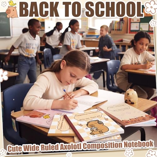Glenmal 6 Pcs Composition Notebook Wide Ruled Cute Capy Assorted Composition Notebook 110 Page 7-1/2" x 9-1/4" Journal Gift for Back to School First Day of School Students Teacher Capy Lovers - style: Capybara