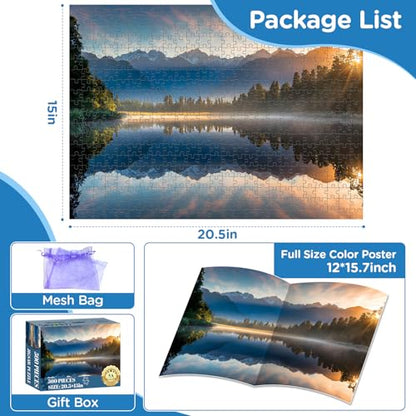 Puzzles for Adults 500 Pieces,Sunrise Nature Jigsaw Puzzles 500 Pieces,Lake Mountain Puzzles 500 Pieces Adult Funny Puzzle with Letters on Back Colorful Premium Cardboard Puzzle Gift - style: Sunrise