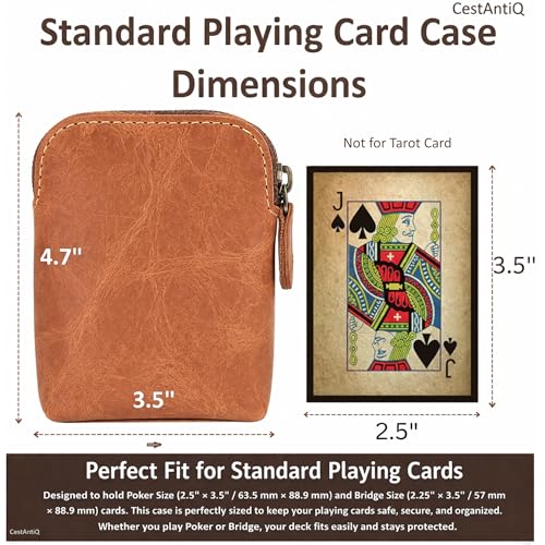 Premium Full-Grain Leather Playing Card Case, Zippered Card Deck Holder for Poker & Bridge Cards, Travel Card Organizer, Secure Multi-Purpose Wallet, Leather Storage Pouch (Tan) - color: Tan
