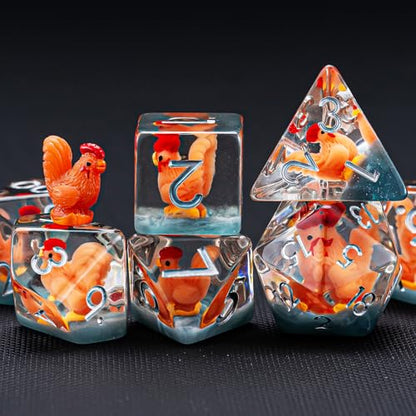 DND Resin Chick Dice Set, D&D Polyhedral Dice for Dungeons and Dragons RPG, MTG Role Playing Games D and D Dice 7pc D20 D12 D10 D8 D6 D4 for Ages 15 and Up - color: Chick