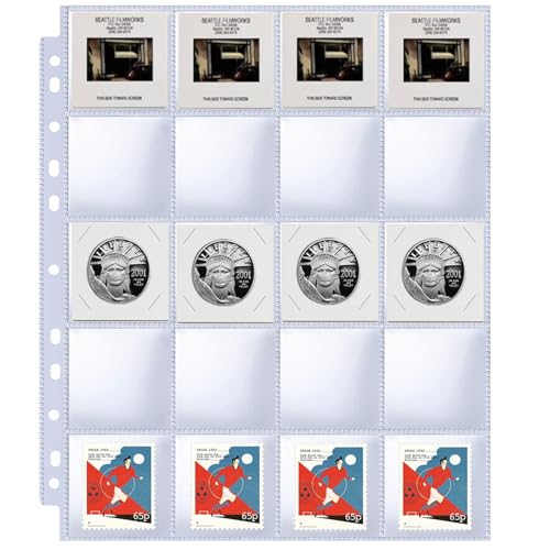 30 Pack 600 Pockets 2x2” Coin Flip Sleeves, Heavy Duty Stamp Collection Pages for 3 Ring Binder, 20 Pocket Photo Slide Flips Organizer Sheet, Top Loading Clear Cardboard Coin Holder Sleeves - color: 30 Pack Coin Sleeves