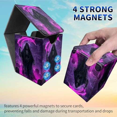 Purple Skull Card Deck Box, MTG Commander Deck Box Card Deck Case for Trading Cards, 100+ Sleeved Cards with PU Leather Magnetic Card Storage Box for TCG CCG Magic Cards - color: Card Deck Box-584