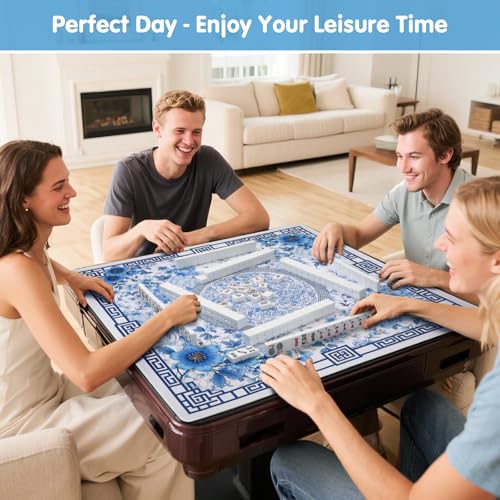Mahjong Mat for Table 33" Rolled Packaging for American Mahjong Set | Waterproof Non-Slip Noise-Reducing Mah Jongg Mat,American Neoprene Mahjong Mat with Carrying Bag for Board Games(Blue) - color: Bule 33 Inch