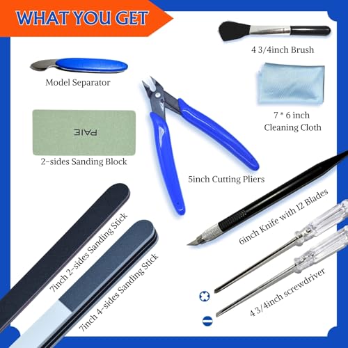 Gundam Model Tools Kit, 34pcs Hobby Tool Set, Pliers, Separator, Files, Screwdriver, Tweezers, Polishing Strip, Graver, Blades for Buildings, Gundam, Robots Models Minature