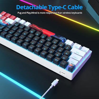 Protable 60% Percent Gaming Keyboard Mechanical, Mini Compact Ice-Blue LED Backlit 68 Keys Wired Office Keyboard with Red Switch for Mac/Win/PS4/PS5(68Black/red Switch) - color: 68Black/red Switch