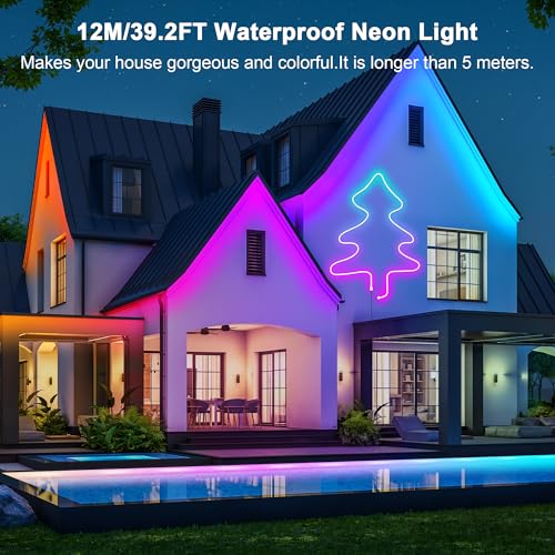 Cozylady 12M(2 Roll 6M) RGB Neon Lights LED Rope Light,40ft Waterproof Bluetooth APP Remote Control Music Sync Strip Light,24V Flexible DIY Silicone Light for Bedroom Home Indoor Outdoor Decor(40ft) - size: 40 ft