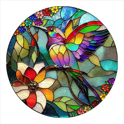 Hartmaze Stained Glass Hummingbird Wooden Puzzle, 178 Intricate Irregular Pieces, 11.2x11.2 Inch, Exquisite Wooden Gift Box – Vibrant Mosaic Art Jigsaw for Adults & Kids 8+ - color: Stained Glass and Hummingbird
