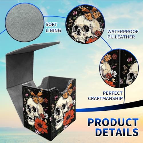 Peony Flower Skull Card Deck Box, MTG Commander Deck Box Card Deck Case for Trading Cards, 100+ Sleeved Cards with PU Leather Magnetic Card Storage Box for TCG CCG Magic Cards - color: Card Deck Box-590