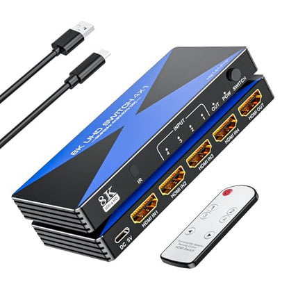8K@60Hz HDMI Switch 4 in 1 Out. ALYYDBG 4K@120Hz/240Hz HDMI 2.1 Switcher Supports Dynamic HDR10+ HDCP 2.3 CEC, Works with Gaming Consoles TV Box Stick Computer to TV Monitor Projector - size: 4x1