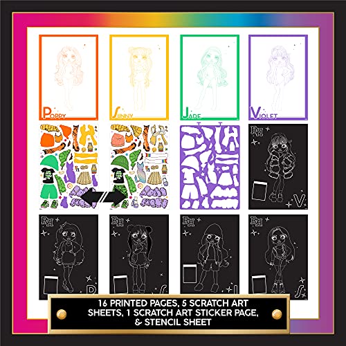 Rainbow High Scratch ‘n Style Fashion Sketchbook by Horizon Group USA, Scratch Art, Coloring Book, Includes Stencils, Crayons, Scratch Art Stickers & More,Multi,210933 - style: Coloring Book