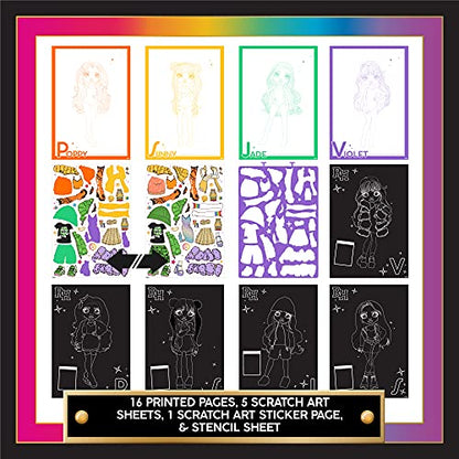 Rainbow High Scratch ‘n Style Fashion Sketchbook by Horizon Group USA, Scratch Art, Coloring Book, Includes Stencils, Crayons, Scratch Art Stickers & More,Multi,210933 - style: Coloring Book