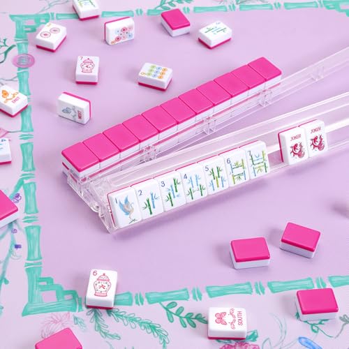 TIASUSAN American Mahjong Tile Set(1.2"), 160 Engraved Mahjong Tiles with Tiles Bag and Mah-jongg Accessories - style: 160 Magenta Tiles