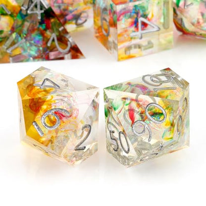 Haxtec Galaxy DND Dice Set Sharp Edge Resin Polyhedral Dice, Holographic Style D&D Dice with Metal Case, Handmade Irridescent Mylar Inside Dice Set for Dungeons and Dragons TTRPG, DND Gift - color: Rainbow