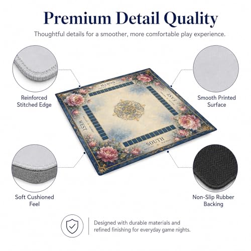 Floral Print Mahjong Mat,Non Slip American Mah Jongg Table Mat | 32in soft neoprene mah jongg mat reduces tile noise protects tabletops & packs easily for game nights or a thoughtful gift - color: 020