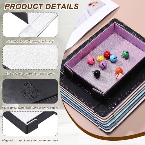 uxcell PU Leather Dice Tray, Rectangle Magnetic Folding Velvet Portable Folding Dice Rolling Tray for Table Games Keys Wallet Watch Coin, Glitter Silver White - color: Silver White