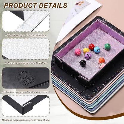 uxcell PU Leather Dice Tray, Rectangle Magnetic Folding Velvet Portable Folding Dice Rolling Tray for Table Games Keys Wallet Watch Coin, Glitter Silver White - color: Silver White