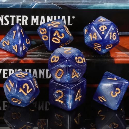 QMAY DND Dice Set -D&D Polyhedral Dice (7 Pcs) for Dungeons and Dragons (Deep Blue Sky) - color: Deep Blue Sky