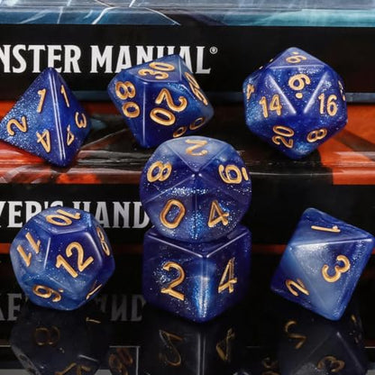 QMAY DND Dice Set -D&D Polyhedral Dice (7 Pcs) for Dungeons and Dragons (Deep Blue Sky) - color: Deep Blue Sky