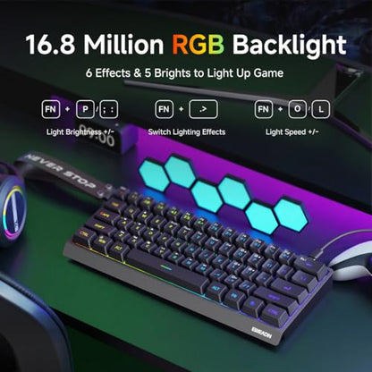SEUNKWANG F61 60% Gaming Keyboard Wired, RGB Backlit Membrane Keyboard with PBT Keycaps, Compact Design, Lanyard Wired Keyboard for Mac/Win (Black, Wired) - color: Black