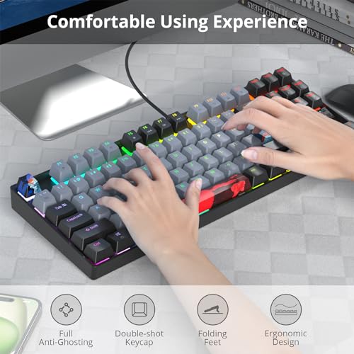75% Mechanical Gaming Keyboard with Red Switch, RGB LED Backlit Keyboard Grey, 87 Keys Compact TKL Wired Computer Keyboard for Windows Laptop PC Gamer (87 Dolch) - color: 87 Dolch/Red Switch